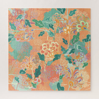 Quebra-cabeça crisântemo chinês: padrão laranja floral.