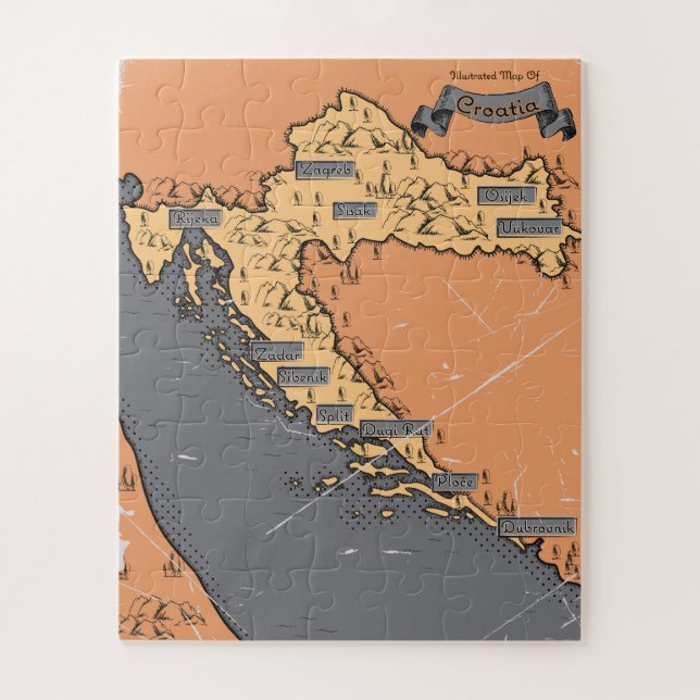 Quebra-cabeça Croácia Mapa antigo vintage (Vertical)