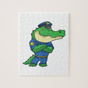 Quebra-cabeça Crocodilo como agente da polícia com uniforme