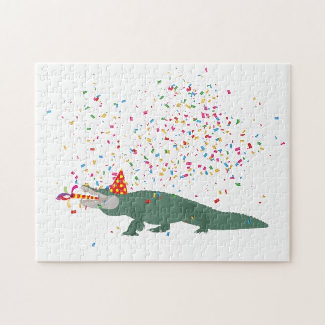 Quebra-cabeça Crocodilo de Alligador - Animais com Festa (Horizontal)