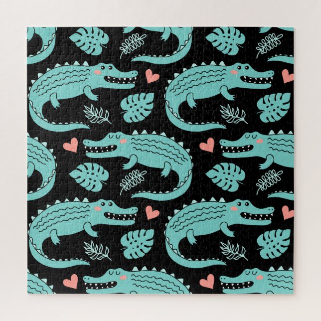 Quebra-cabeça Crocodilos de animação, um padrão perfeito. (Vertical)