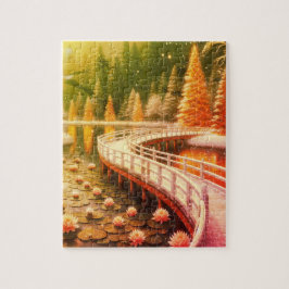 Quebra-cabeça Cross the Bridge Over the Flowery Lilly Pad Pond