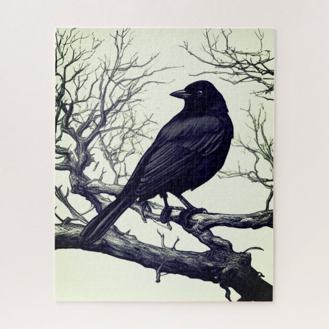 Quebra-cabeça Crow Perched on Bare Winter Branches (Vertical)