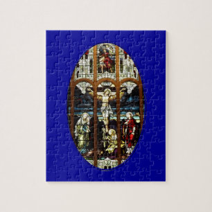 Quebra-cabeça Crucificação da janela de vitral de Jesus