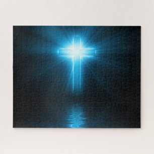 Quebra-cabeça Cruz cristã na luz azul