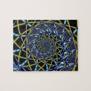 Quebra-cabeça Cruz de Crise   Arte Fractal Amarela e Azul
