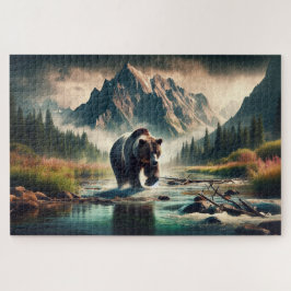Quebra-cabeça Cruzamento Grizzly, Urso Grizzly, Paisagem Montanh