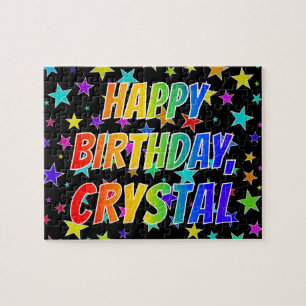 Quebra-cabeça "CRYSTAL" Primeiro Nome, Diversão "FELIZ ANIVERS