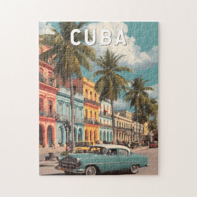 Quebra-cabeça Cuba Illustration Travel Art Vintage (Vertical)