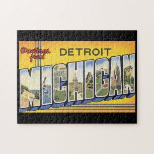 Quebra-cabeça Cumprimentos do viagem de Detroit Michigan_Vintage
