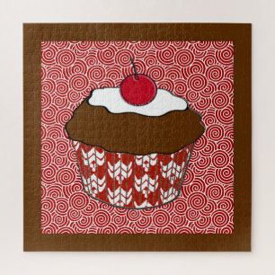 Quebra-cabeça Cupcake de chocolate em padrão vermelho e branco