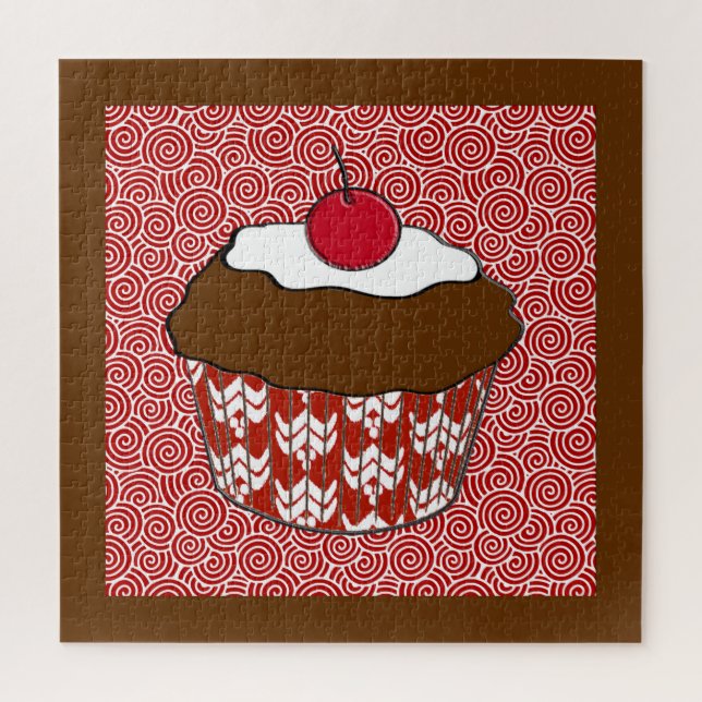 Quebra-cabeça Cupcake de chocolate em padrão vermelho e branco (Vertical)
