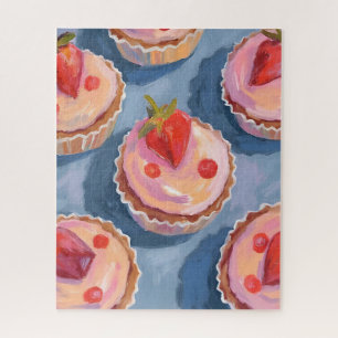 Quebra-cabeça Cupcakes de Morango Aquarela de Frutas Comemorat