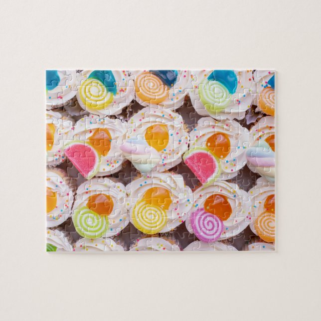 Quebra-cabeça Cupcakes foscos com borrachas e decorações (Horizontal)