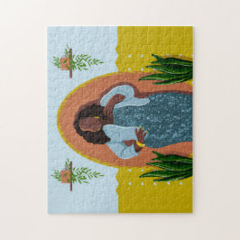 Quebra-cabeça Curva, Mulher Negra, Plantas Domésticas, Amarelo e