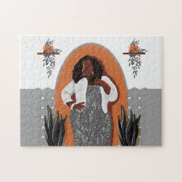 Quebra-cabeça Curva, Mulher Negra, Plantas Domésticas, Laranja e