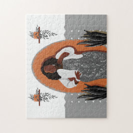 Quebra-cabeça Curva, Mulher Negra, Plantas Domésticas, Laranja e