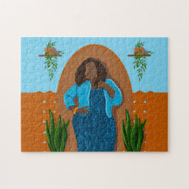 Quebra-cabeça Curva, Mulher Negra, Plantas Domésticas, Laranja e