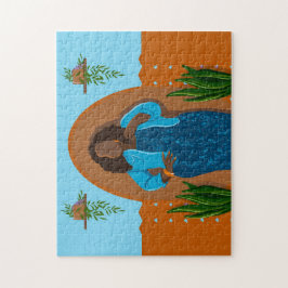 Quebra-cabeça Curva, Mulher Negra, Plantas Domésticas, Laranja e