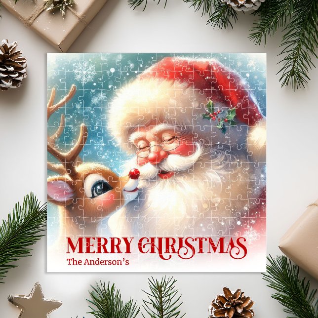 Quebra-cabeça Custom Rudolph and Santa Christmas Puzzle for Kids (Custom Rudolph and Santa Christmas Puzzle for Kids)