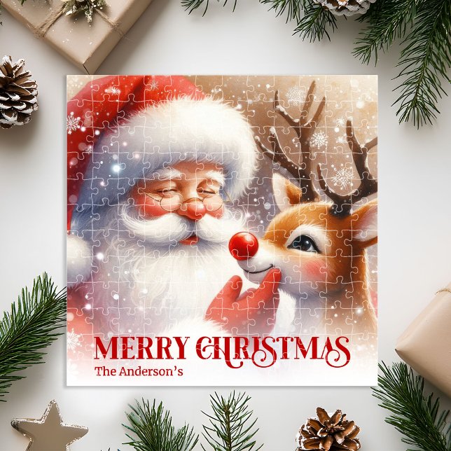 Quebra-cabeça Custom Santa Rudolph Cute Christmas Jigsaw Gift (Custom Santa Rudolph Cute Christmas Jigsaw for Kids)