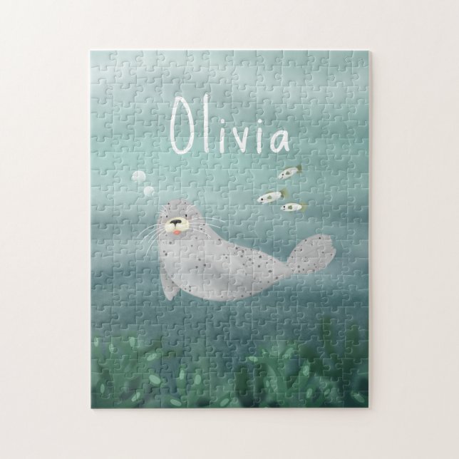 Quebra-cabeça Cuta Sob O Mar Blue Ocean Seal Kids (Vertical)