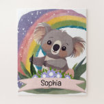 Quebra-cabeça Cute Baby Koala Rainbow Nome Personalizado<br><div class="desc">Este design encantador apresenta um adorável coala bebê em meio a um vibrante pano de fundo do arco-íris, criando uma atmosfera balbuciosa e alarmante. Perfeito para berçários, salas de jogos, ou qualquer espaço onde você queira infundir uma sensação de maravilha. A paleta de cores diversa e alegre não só adiciona...</div>