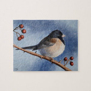 Quebra-cabeça Cute Bird Oregon Junco e Winter Berries