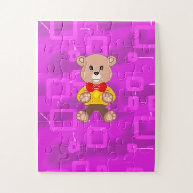Quebra-cabeça Cute Bowtie Teddy Bear Pink Geometric  (Vertical)
