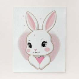 Quebra-cabeça Cute Bunny Holding Heart | Romantic Design