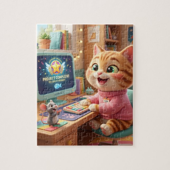 Quebra-cabeça Cute Cat Coder Achievement Jigsaw Puzzle (Vertical)