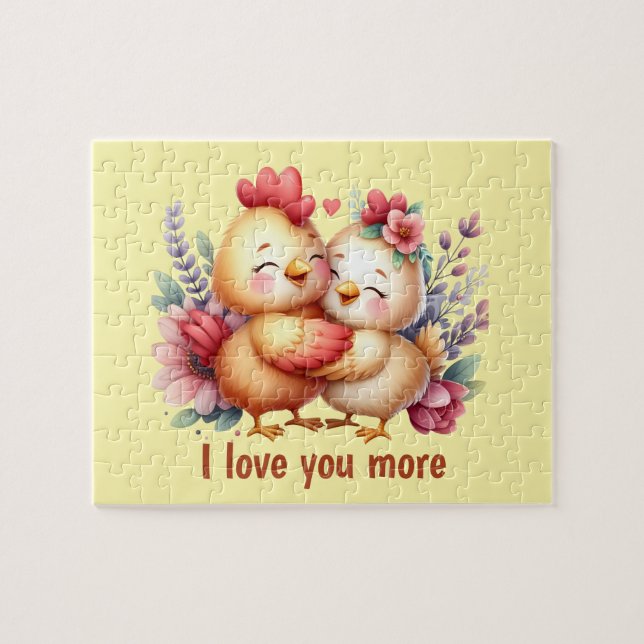 Quebra-cabeça Cute chicken love you more customizable (Horizontal)