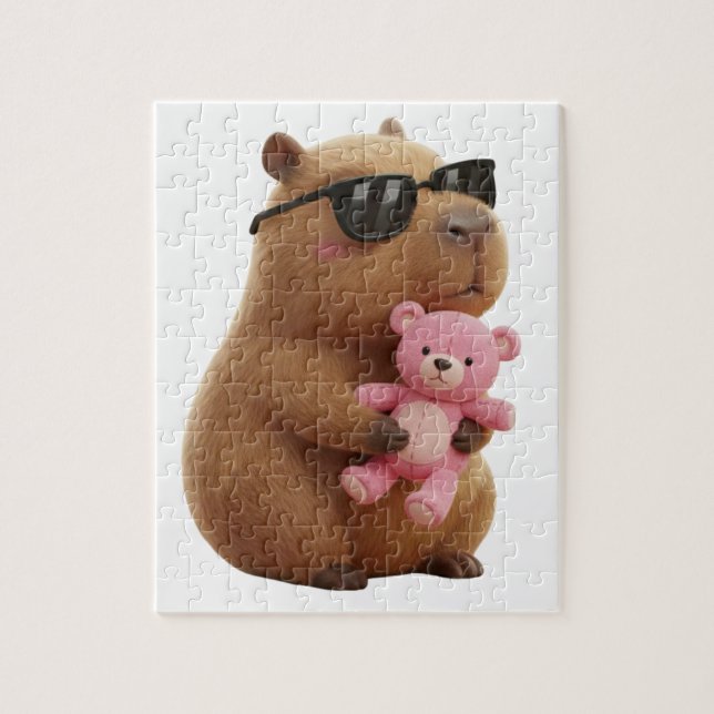 Quebra-cabeça Cute Chill Capybara with Teddy Bear Jigsaw Puzzle (Vertical)