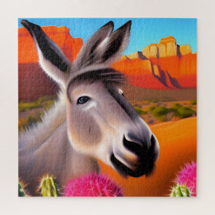 Quebra-cabeça Cute Donkey com cacto em flor