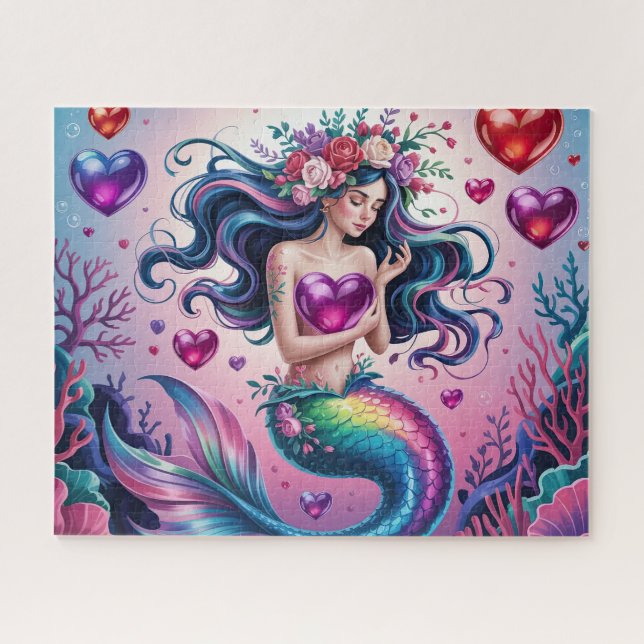 Quebra-cabeça Cute Fantasy Mermaid With Hearts (Horizontal)