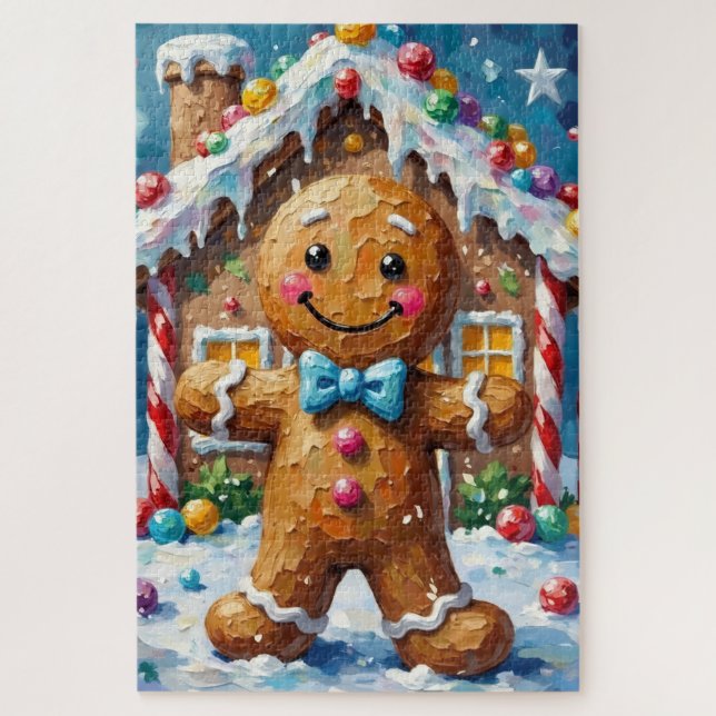Quebra-cabeça Cute Gingerbread Man Cheerful Christmas Cookie Art (Vertical)