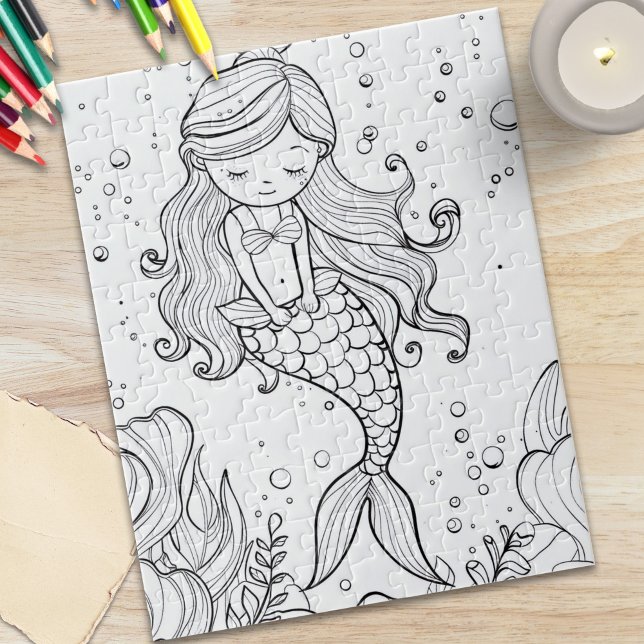 Quebra-cabeça Cute Mermaid Ocean Coloring (Cute Mermaid Ocean Coloring Jigsaw Puzzle)
