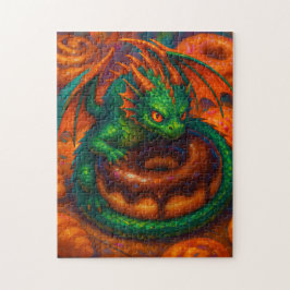 Quebra-cabeça Cute Mini Dragão Verde & Fantasia de Donut Arte