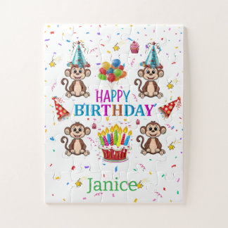 Quebra-cabeça Cute Monkey Happy Birthday Cupcake Puzzles 