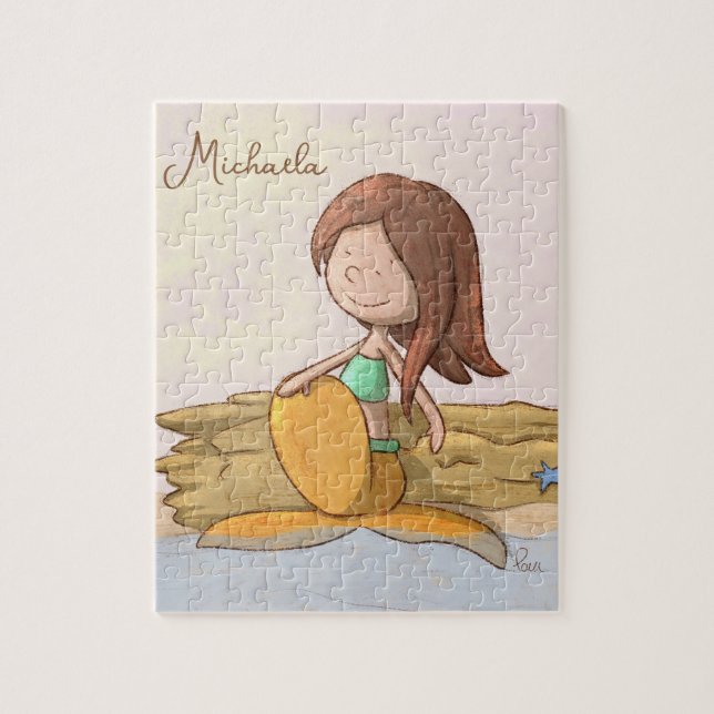 Quebra-cabeça Cute Personalizado Mermaid Praia (Vertical)