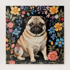 Quebra-cabeça Cute Pug Elegante Floral Colorido