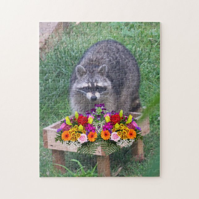 Quebra-cabeça Cute Raccoon com Flores (Vertical)