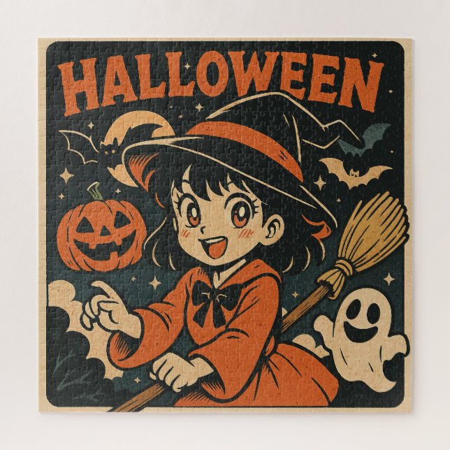 Quebra-cabeça Cute retro desenho animado japonês Halloween (Vertical)