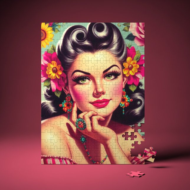 Quebra-cabeça Cute Retro Floral Retrato Pin-up (Criador carregado)