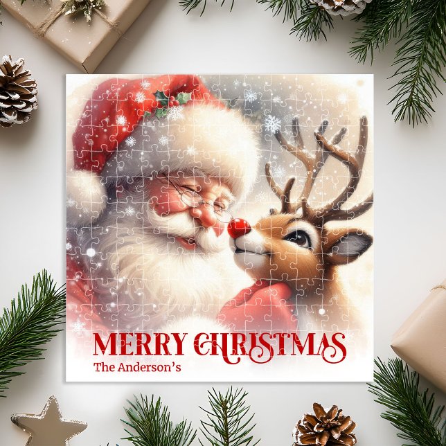 Quebra-cabeça Cute Santa Claus Rudolph Personalized Holiday Kids (Cute Santa Claus Rudolph Personalized Holiday Kids Jigsaw Puzzle

)