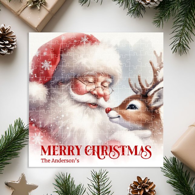 Quebra-cabeça Cute Santa Rudolph Personalized Xmas Puzzle Kids (Cute Santa Rudolph Personalized Xmas Puzzle for Kids)