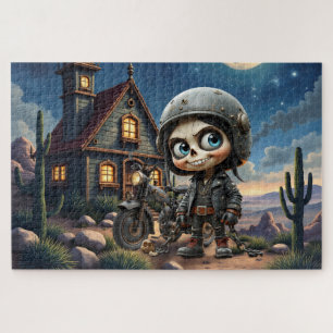 Quebra-cabeça Cute Skull Biker   Passeio ao Luar pelo Deserto