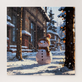 Quebra-cabeça Cute snowman on the street