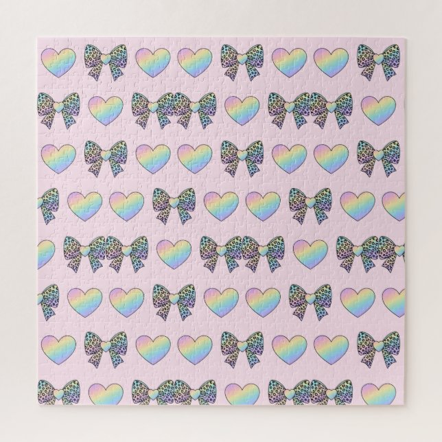 Quebra-cabeça  cute sweet rainbow hearts pastel gradient pattern (Vertical)
