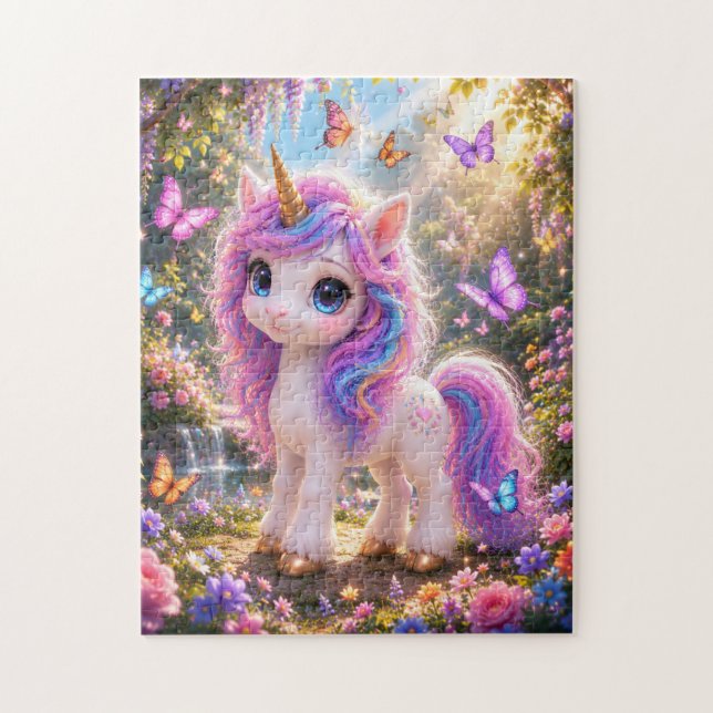Quebra-cabeça Cute Unicorn with Butterflies Jigsaw Puzzle (Vertical)